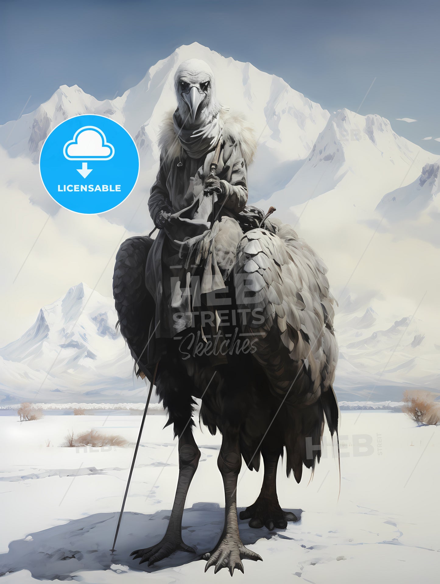 A Rider On A Large Ostrich, A Person Riding A Bird With A Large Bird Head