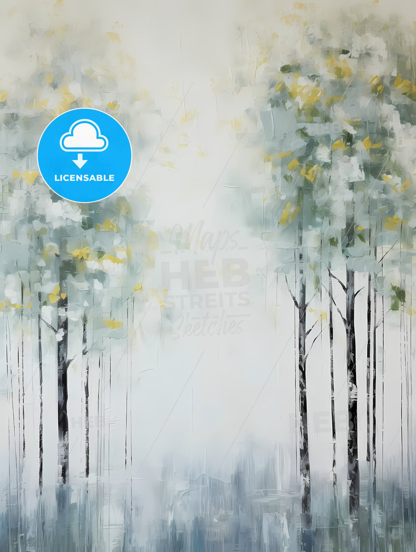 Painted Forest Of Trees In White, A Painting Of Trees In A Foggy Forest