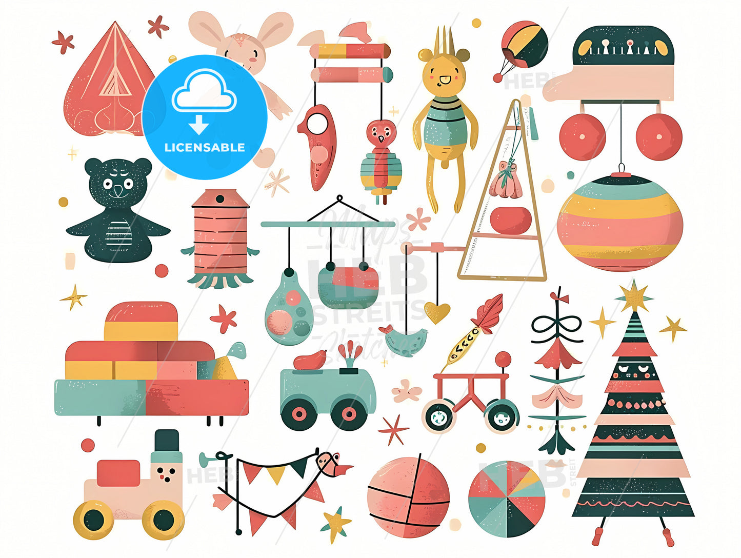 Toys Childrens Picture Books, A Collection Of Toys And Objects