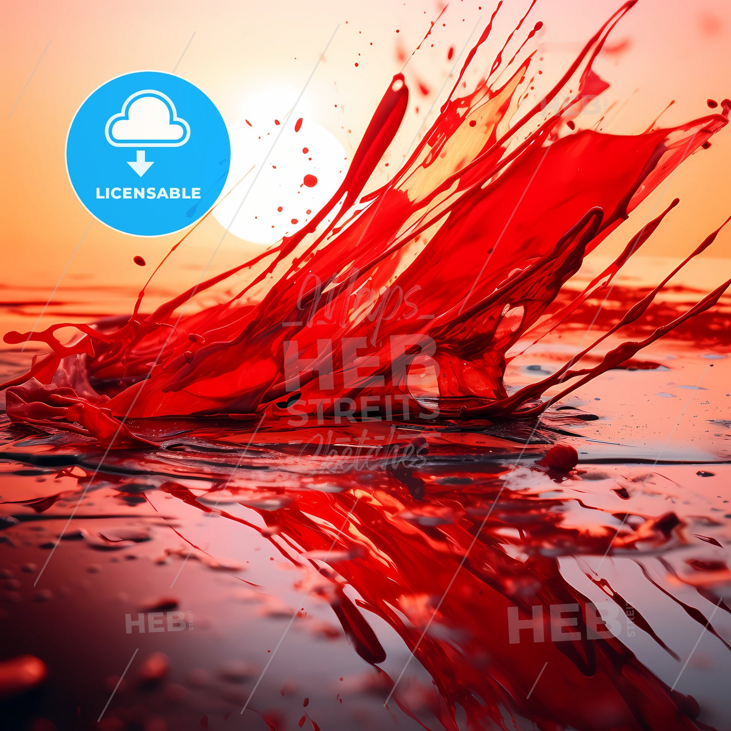 An Abstract Painting In Red, A Red Liquid Splashing In The Water