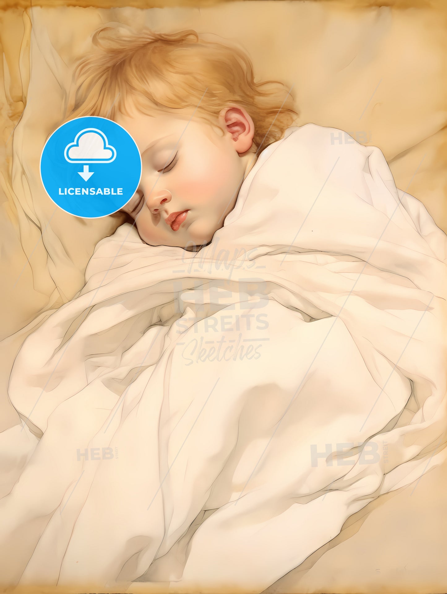 Baby Sleeping In A White Blanket, A Child Sleeping In A Blanket