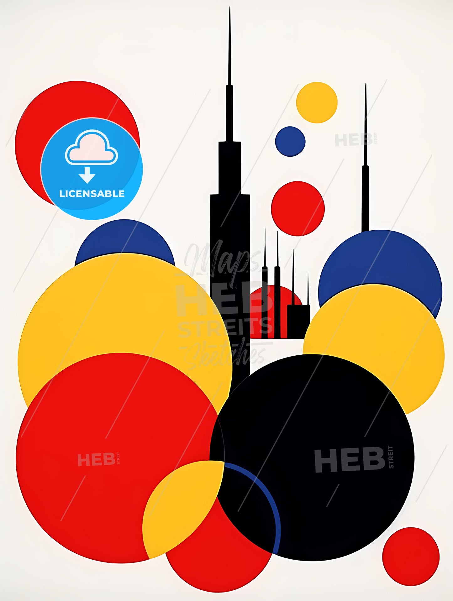 Minimalist Tokyo Skyline, A Colorful Circles And A Building