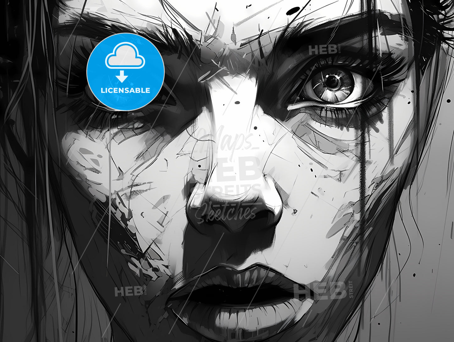 Super Close Up Of Stylized Paint Brush, A Black And White Image Of A Woman's Face