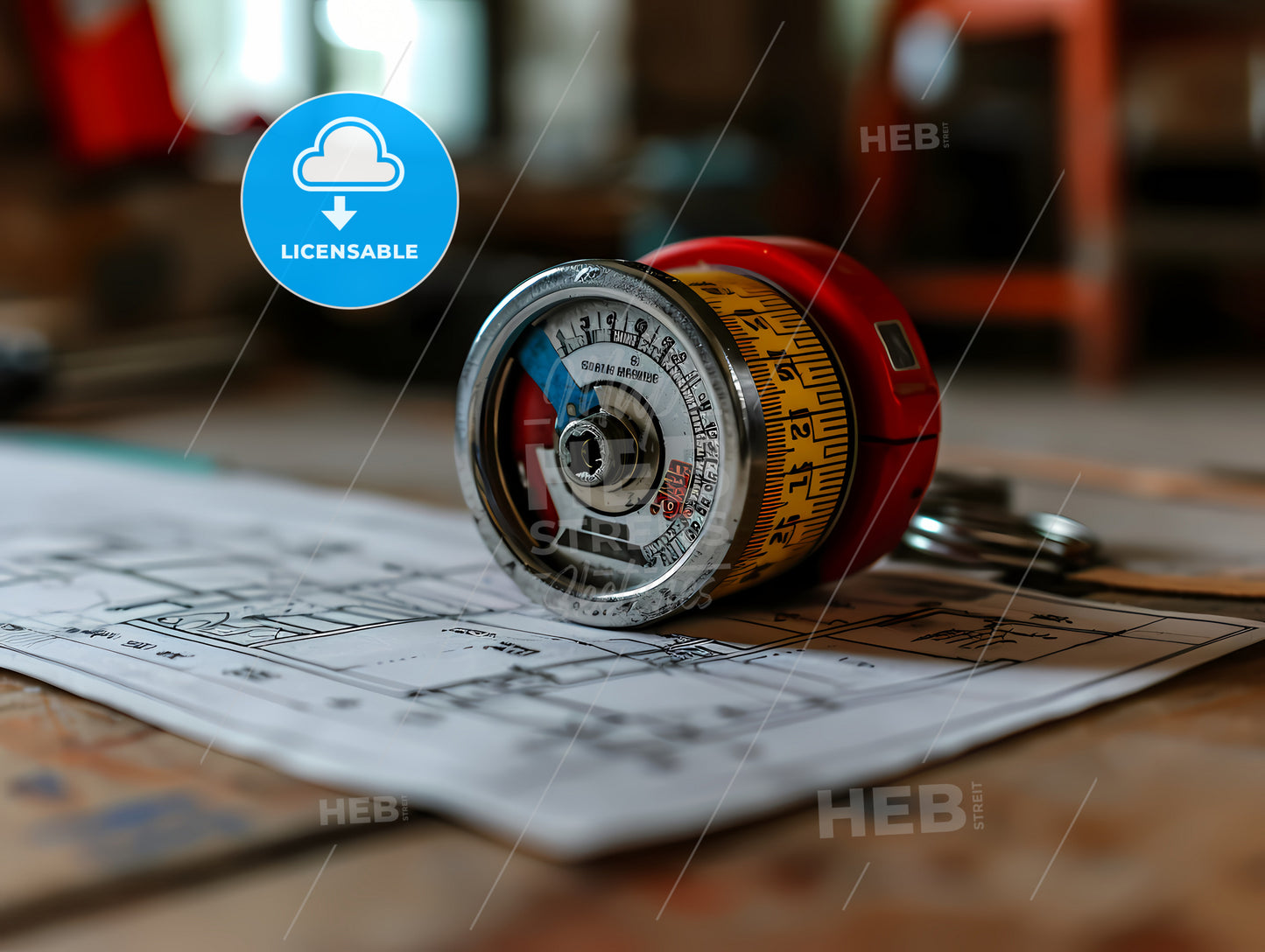 Steel Tape Measure On House Blueprints, A Measuring Tape On A Paper