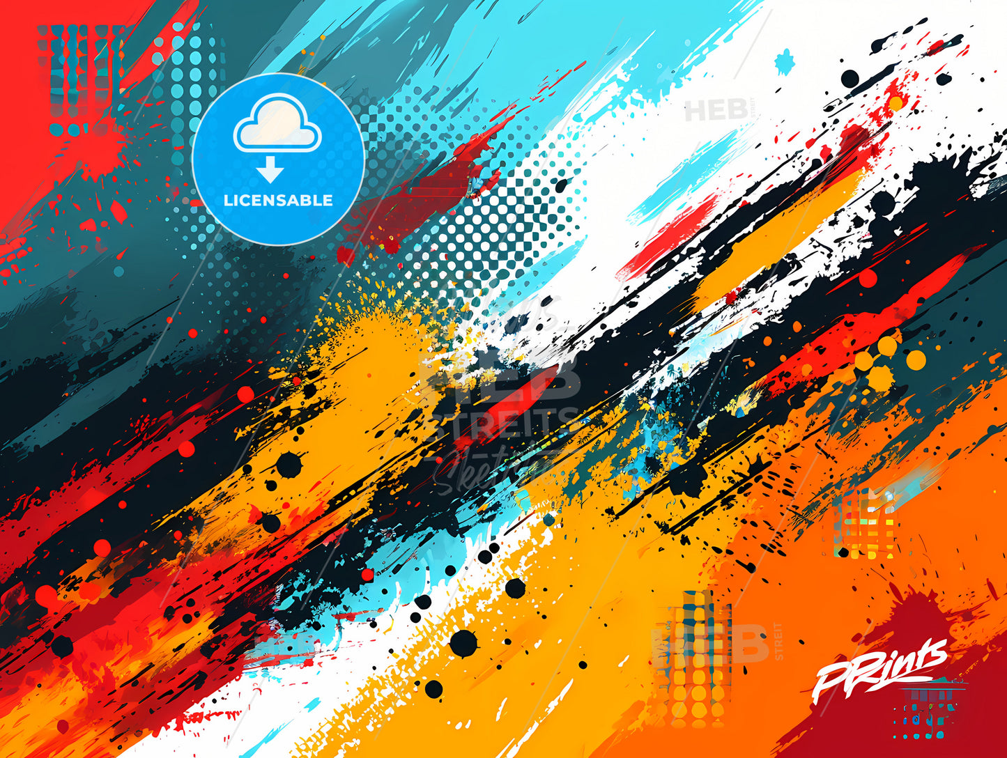 Stylish Logo With The Text Art Prints, A Colorful Paint Splatter On A White Surface