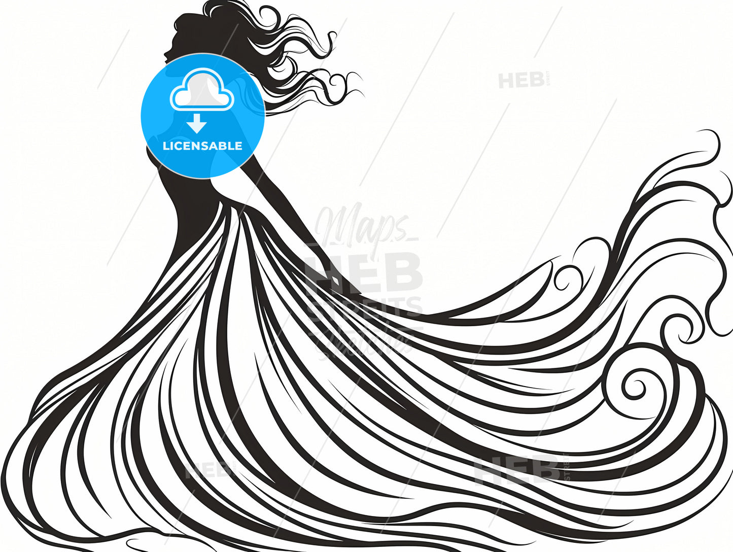 Very Simple Line Drawing Of A Clothing Design, A Silhouette Of A Woman In A Dress