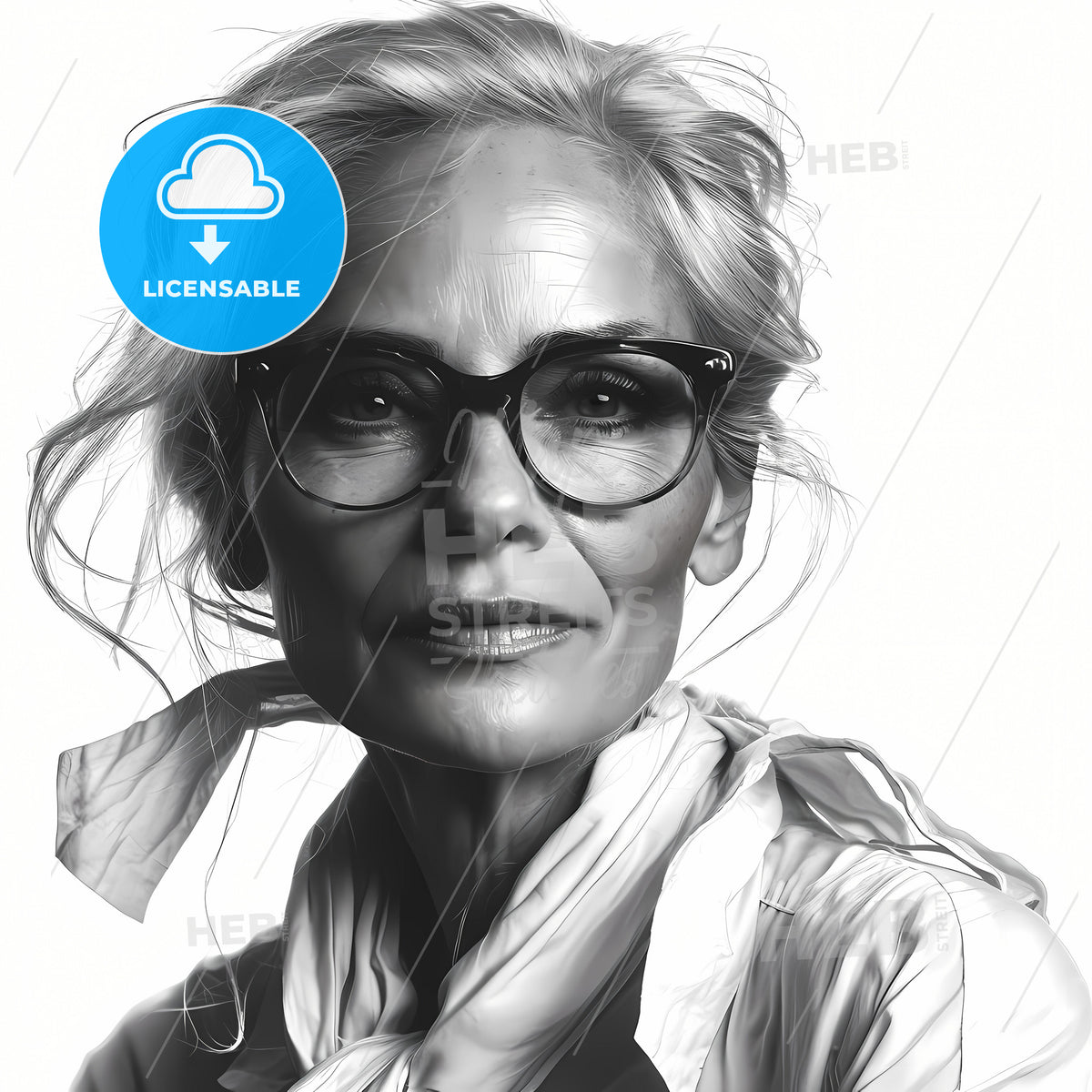 Smiling Old Businesswoman, A Woman With Glasses And A Scarf