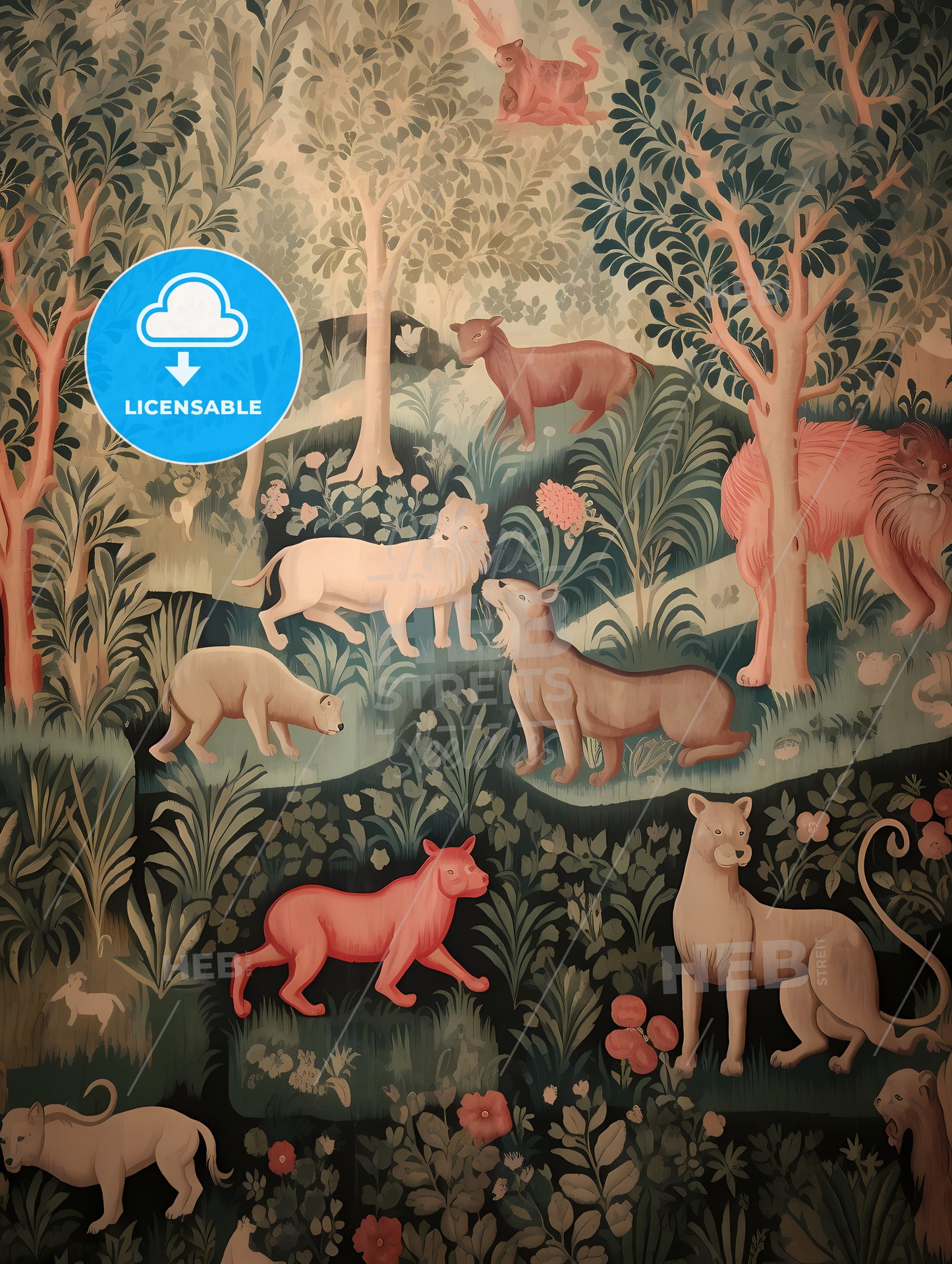 Lions Owls And Other Animals, A Painting Of Animals In A Forest