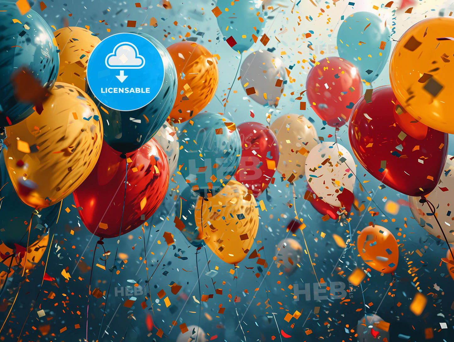 Birthday Template With Balloons, A Group Of Balloons And Confetti