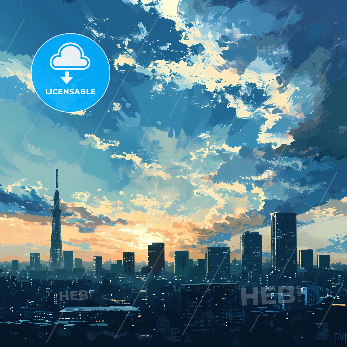 Tokio Skyline, A City Skyline With A Tall Tower