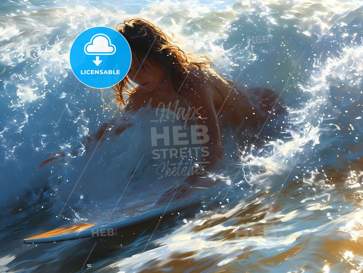 A Beautiful Woman Riding A Surf Board, A Woman On A Surfboard In The Water