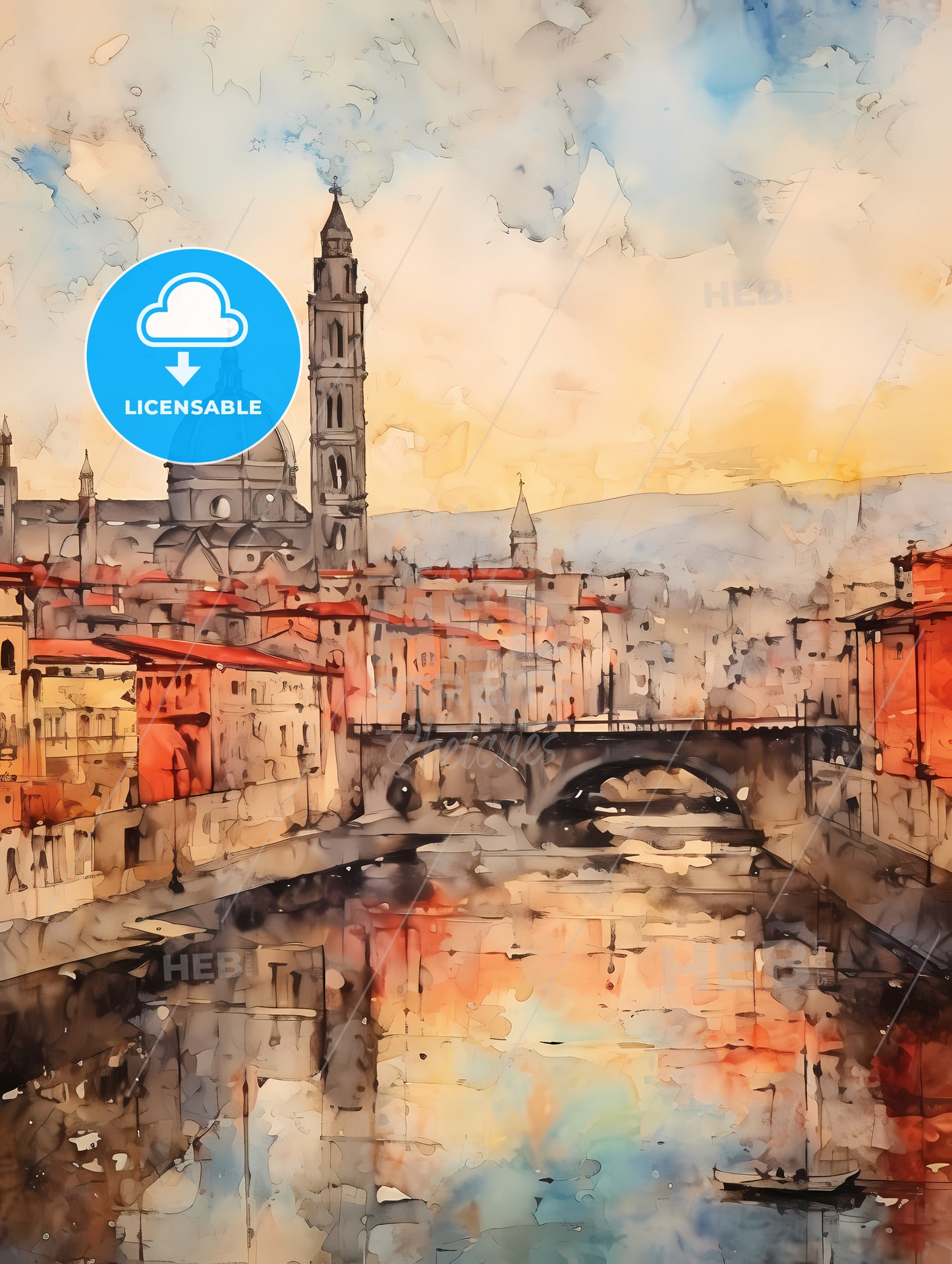 Paper Texture Background, A Watercolor Of A City