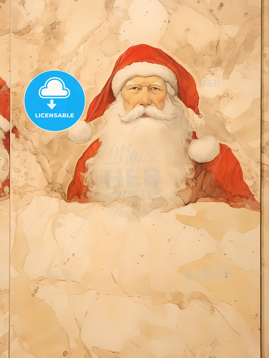 Santa Claus On A Beige Insulated Background, A Painting Of A Santa Claus