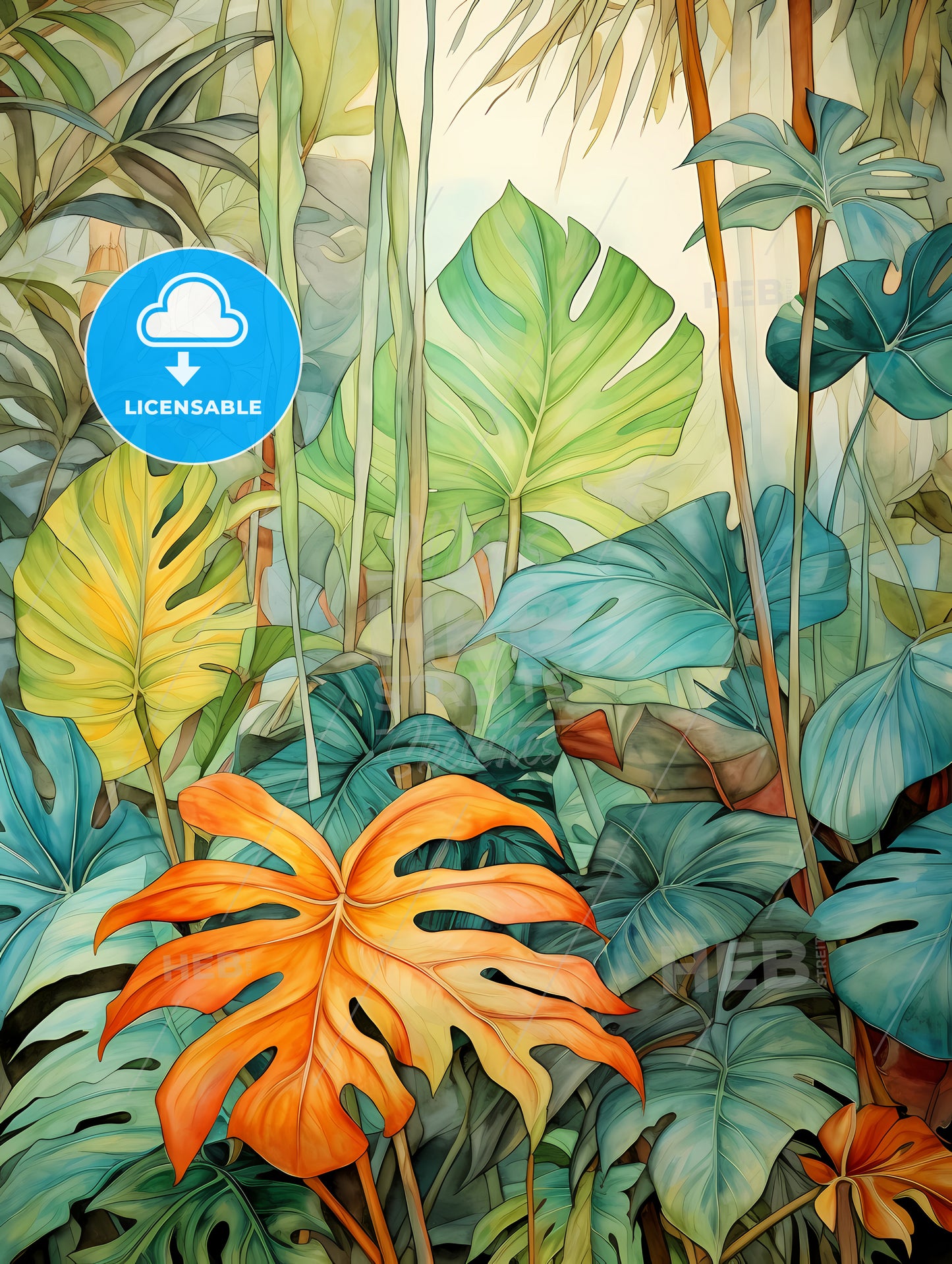 Tropical Leaves, A Painting Of A Tropical Forest