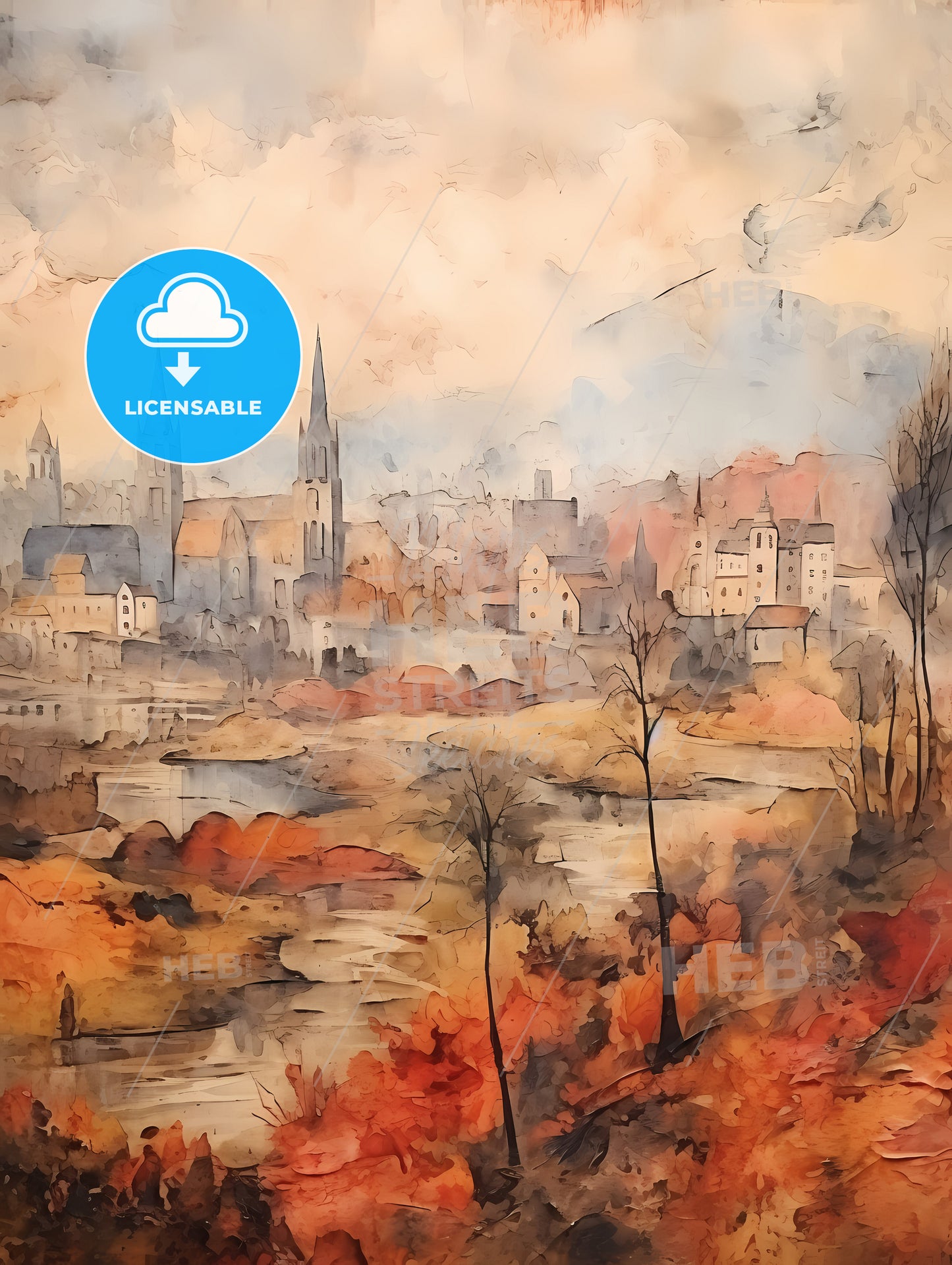 Paper Texture Background, A Watercolor Painting Of A City