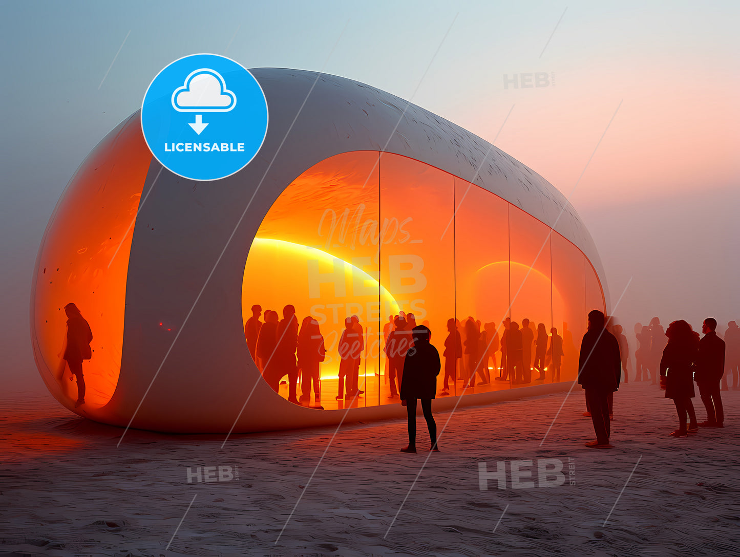 Photo-Realistic Sci-Fi Illustration, A Group Of People Standing In Front Of A Glass Building