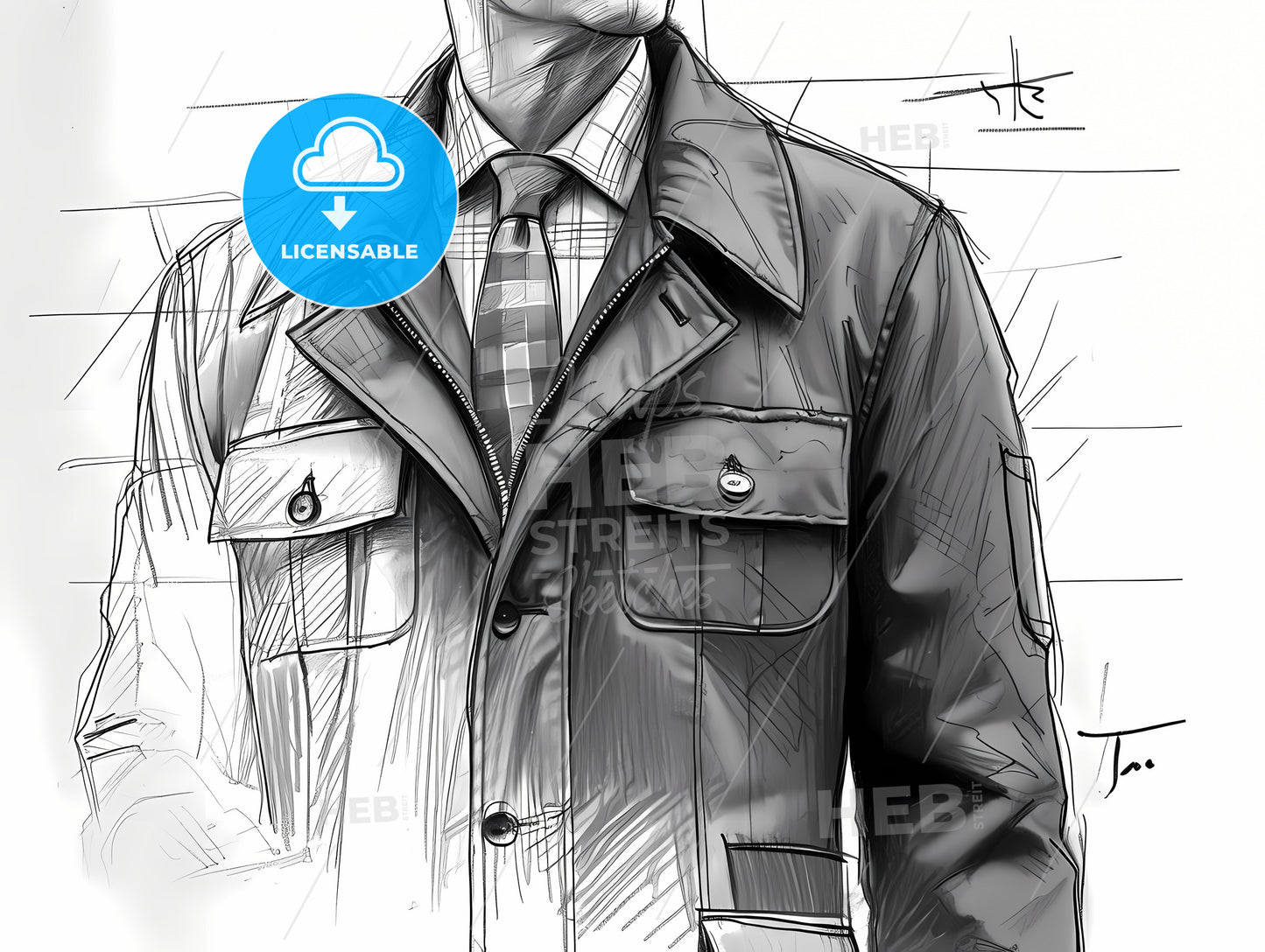 Very Simple Line Drawing Of A Clothing Design, A Man Wearing A Suit And Tie