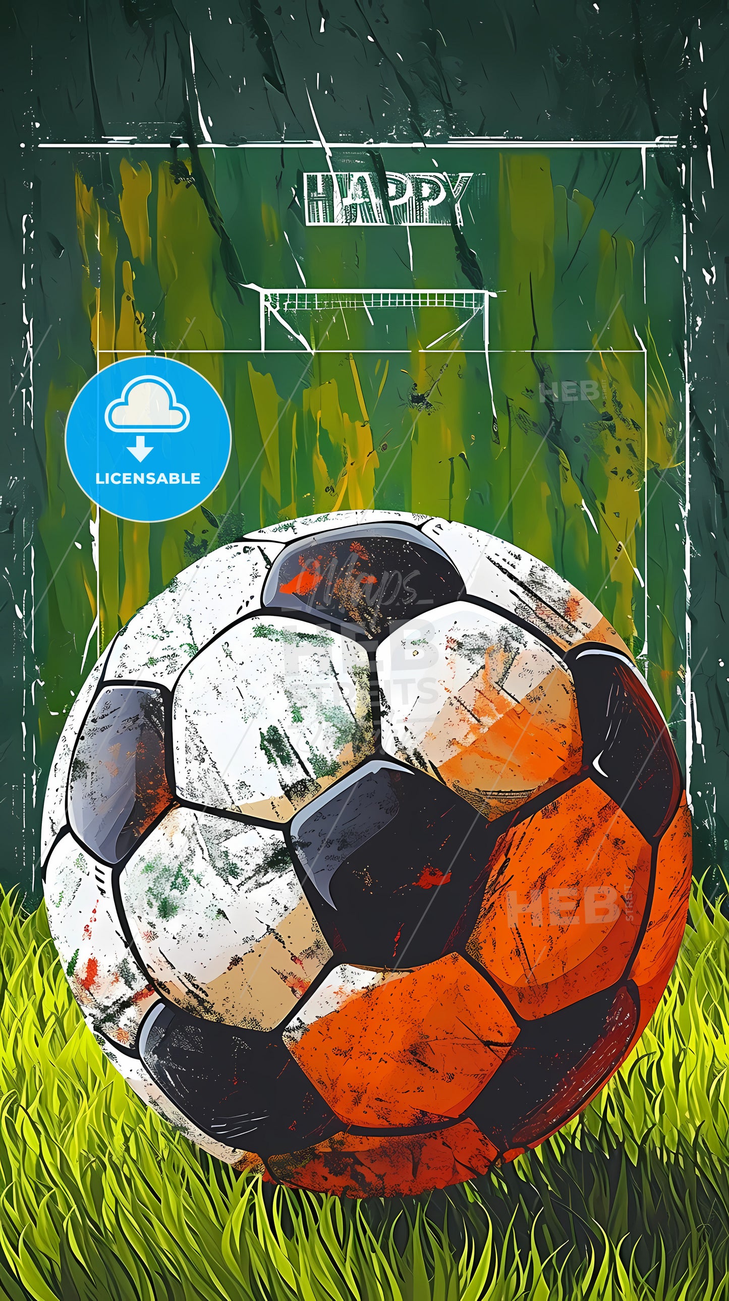 Happy Birthday Poster, A Football Ball On Grass