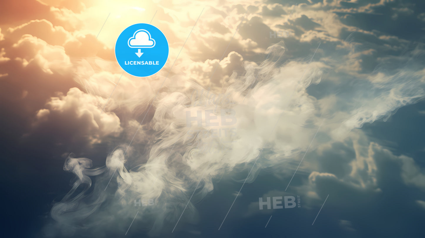 Cigarette Smoke Against The Sky, Clouds And Sun In The Sky