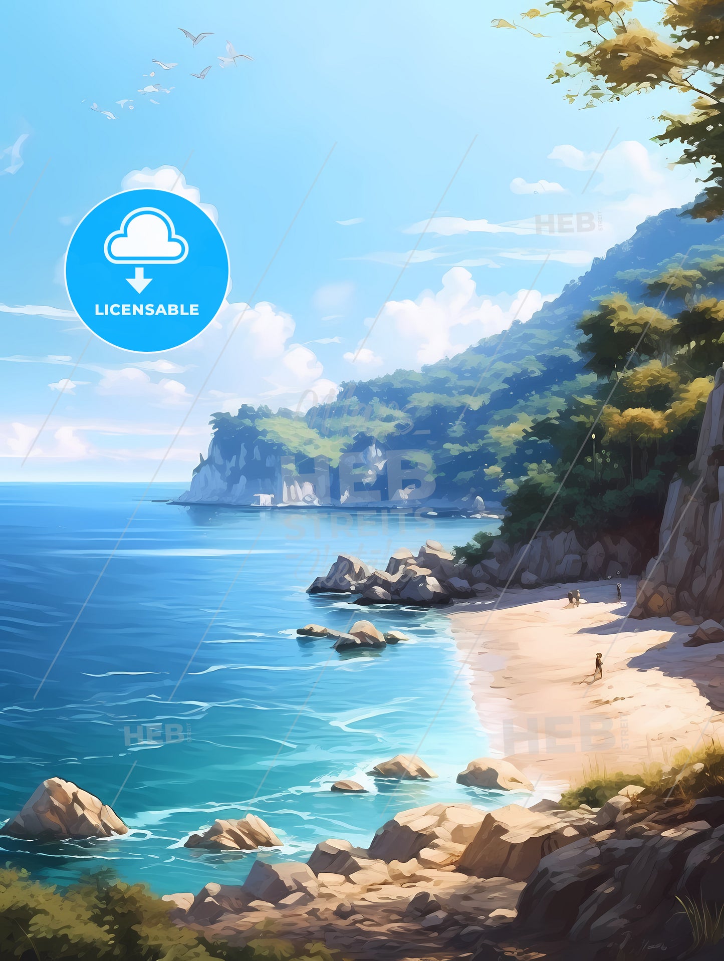 Azure Coast Beautiful Seashore, A Beach With Rocks And Trees