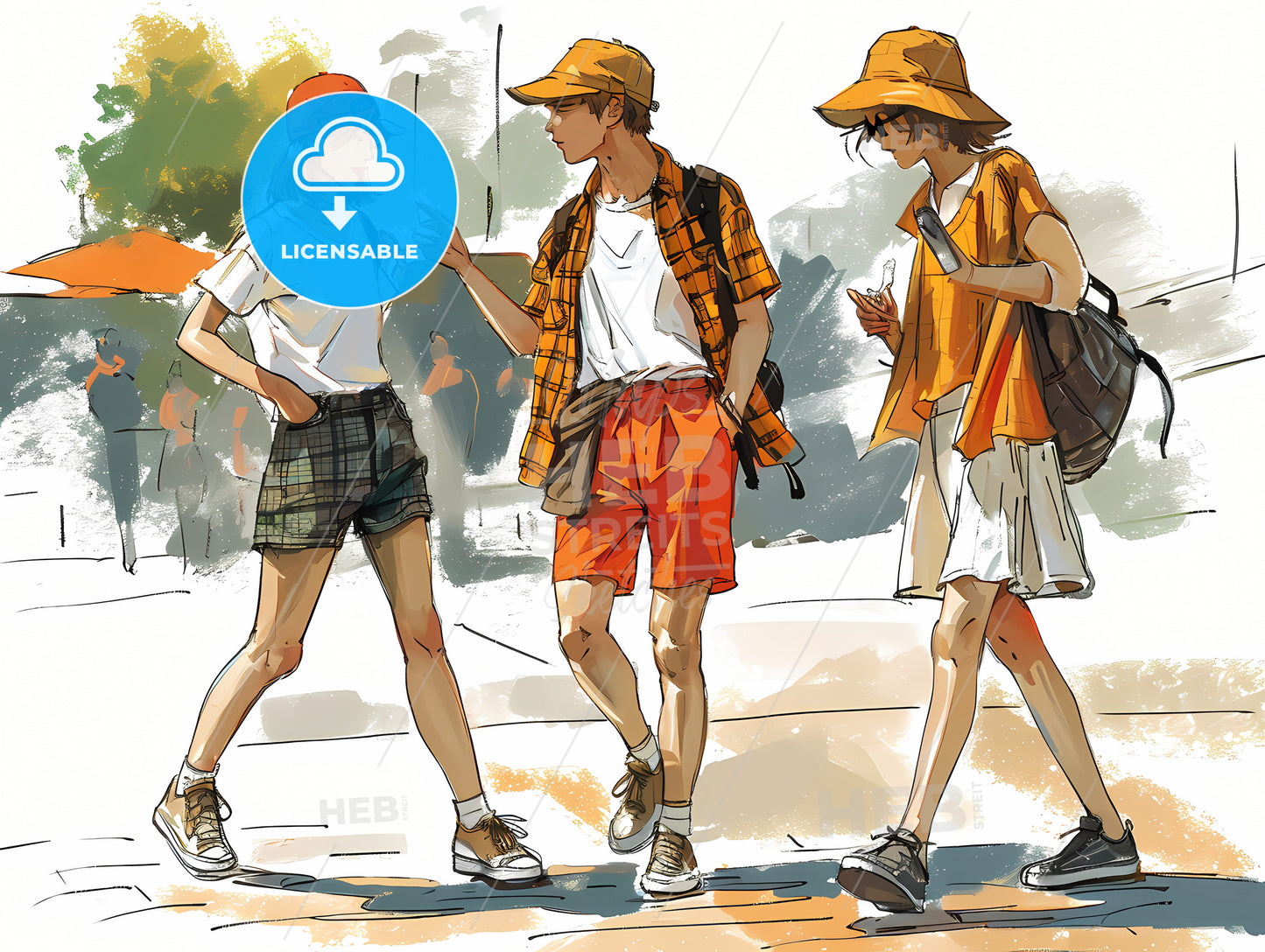 Sketch Alembiccore Transfemme, A Group Of People Walking On A Sidewalk