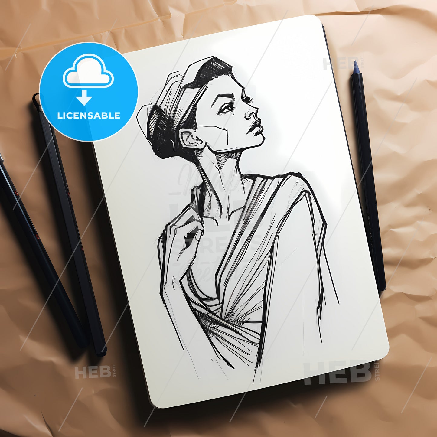 Character Concept Art, A Drawing Of A Woman On A Piece Of Paper