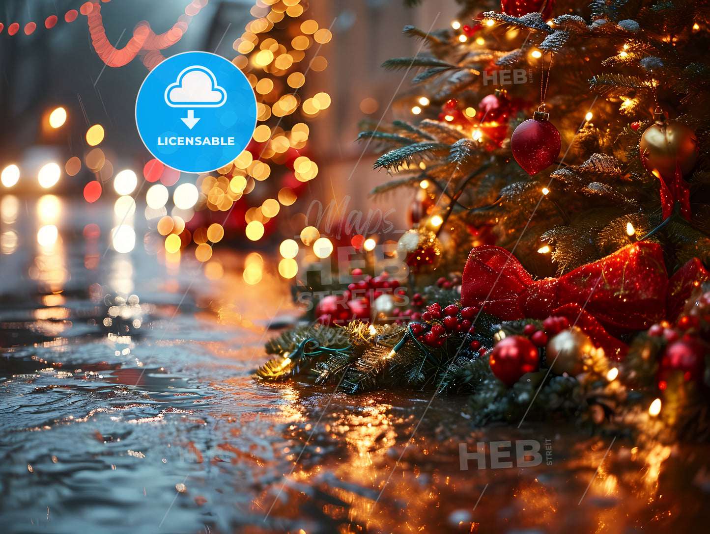 Merry Christmas Greeting Card Template, A Christmas Tree With Lights And Ornaments