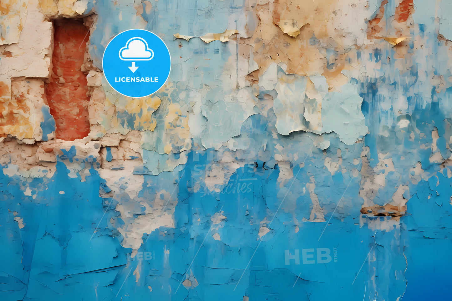 A Damaged Wall With Blue Paint, A Close Up Of A Wall