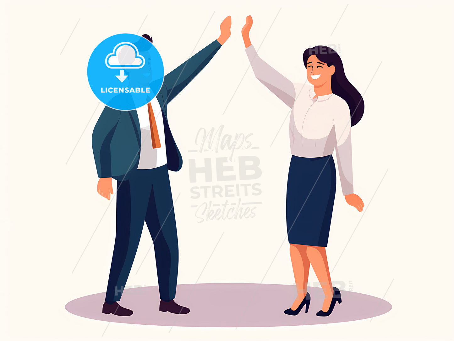 Happy Man And Woman Office Workers, A Man And Woman Giving Each Other A High Five