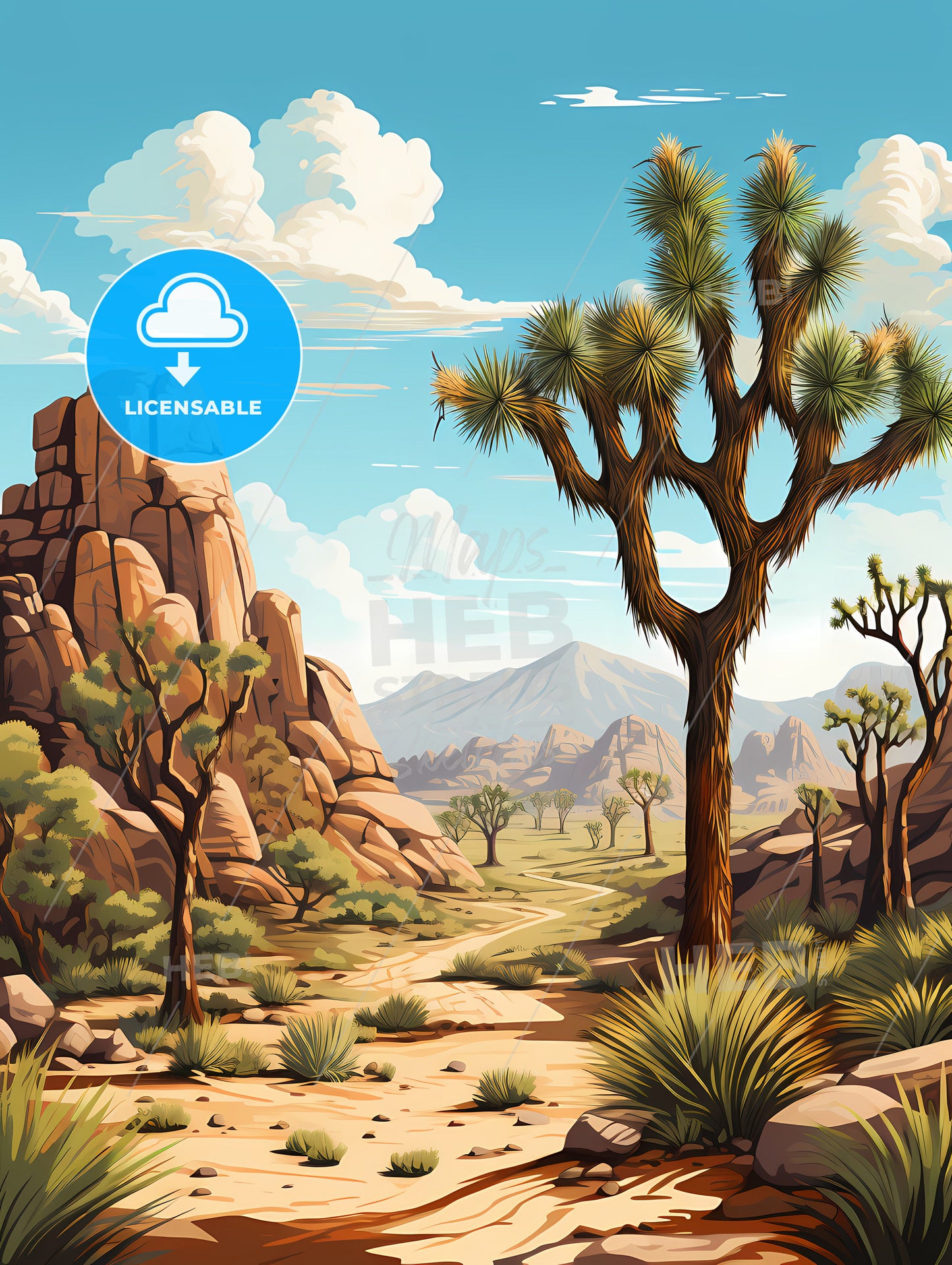 Joshua Tree California, A Desert Landscape With A Dirt Road And Trees