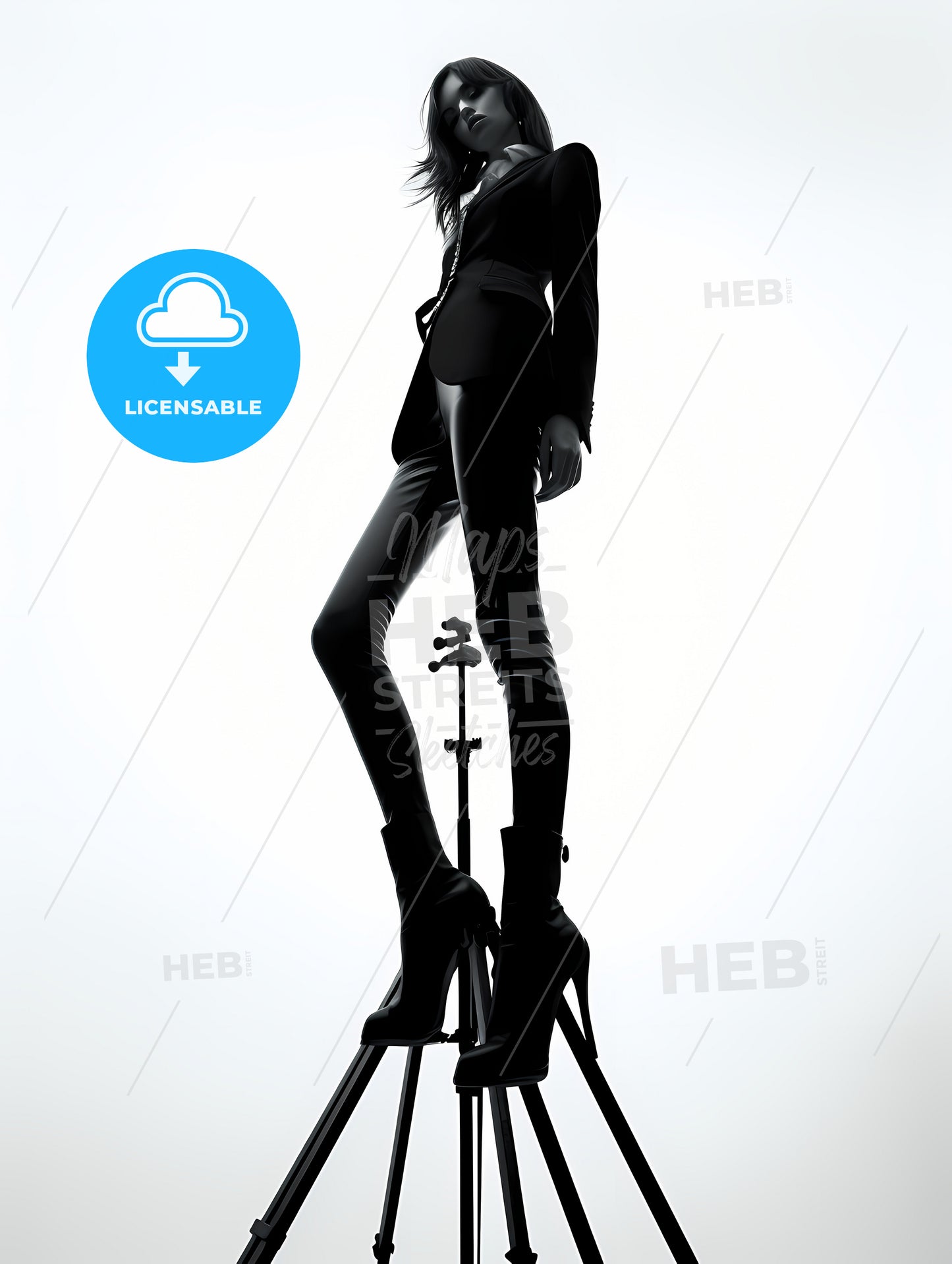 Girl Model Shooting Low Angle Shot, A Woman Standing On A Stool