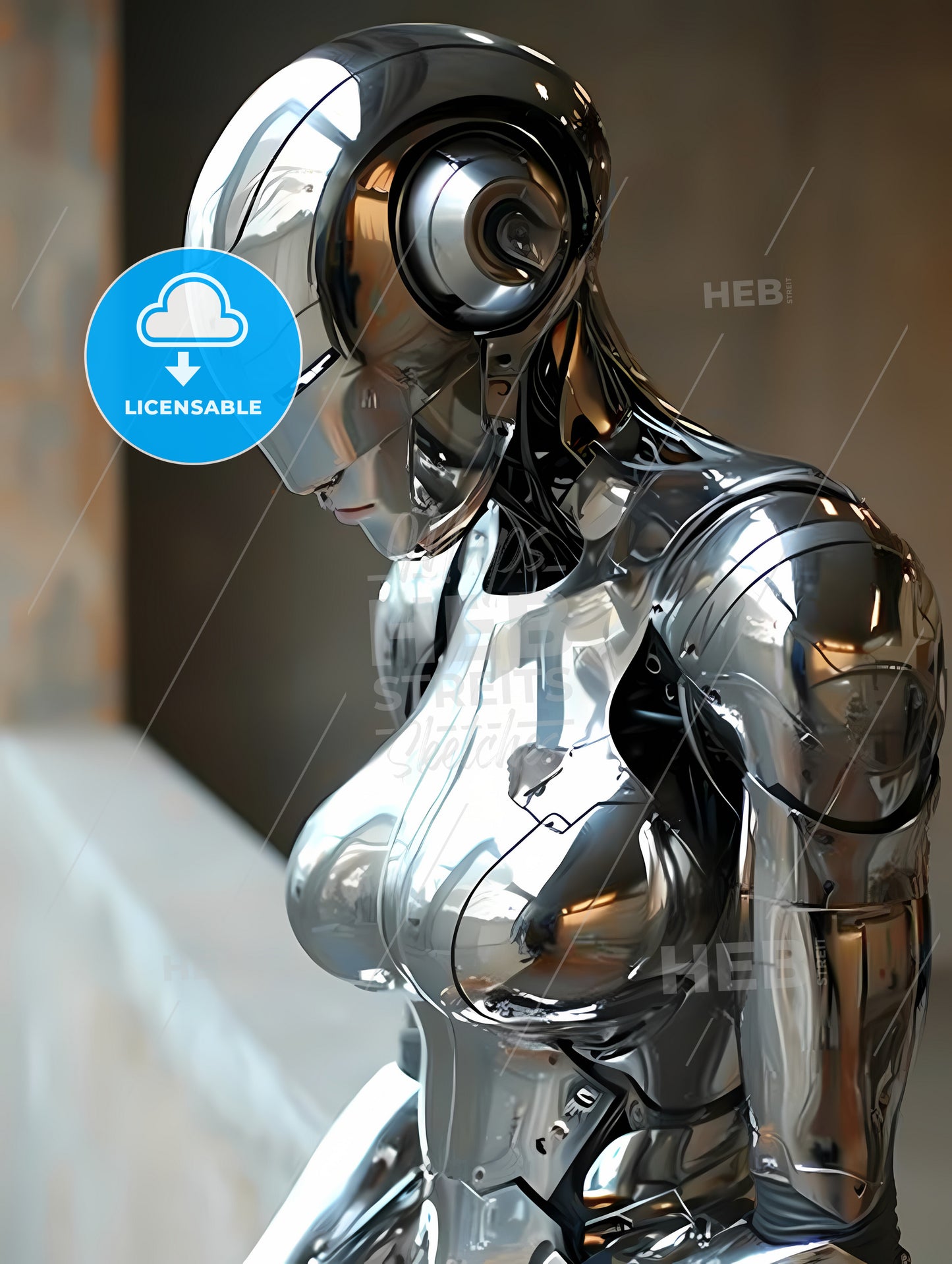 A Woman Wearing Chrome Reflective Body Suite, A Woman In A Shiny Metallic Garment