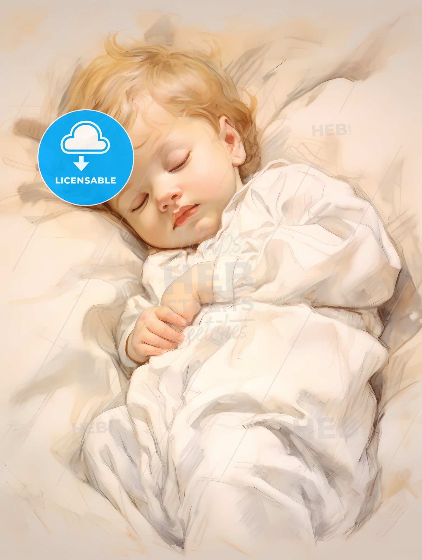 Baby Sleeping In A White Blanket, A Baby Sleeping In A Bed