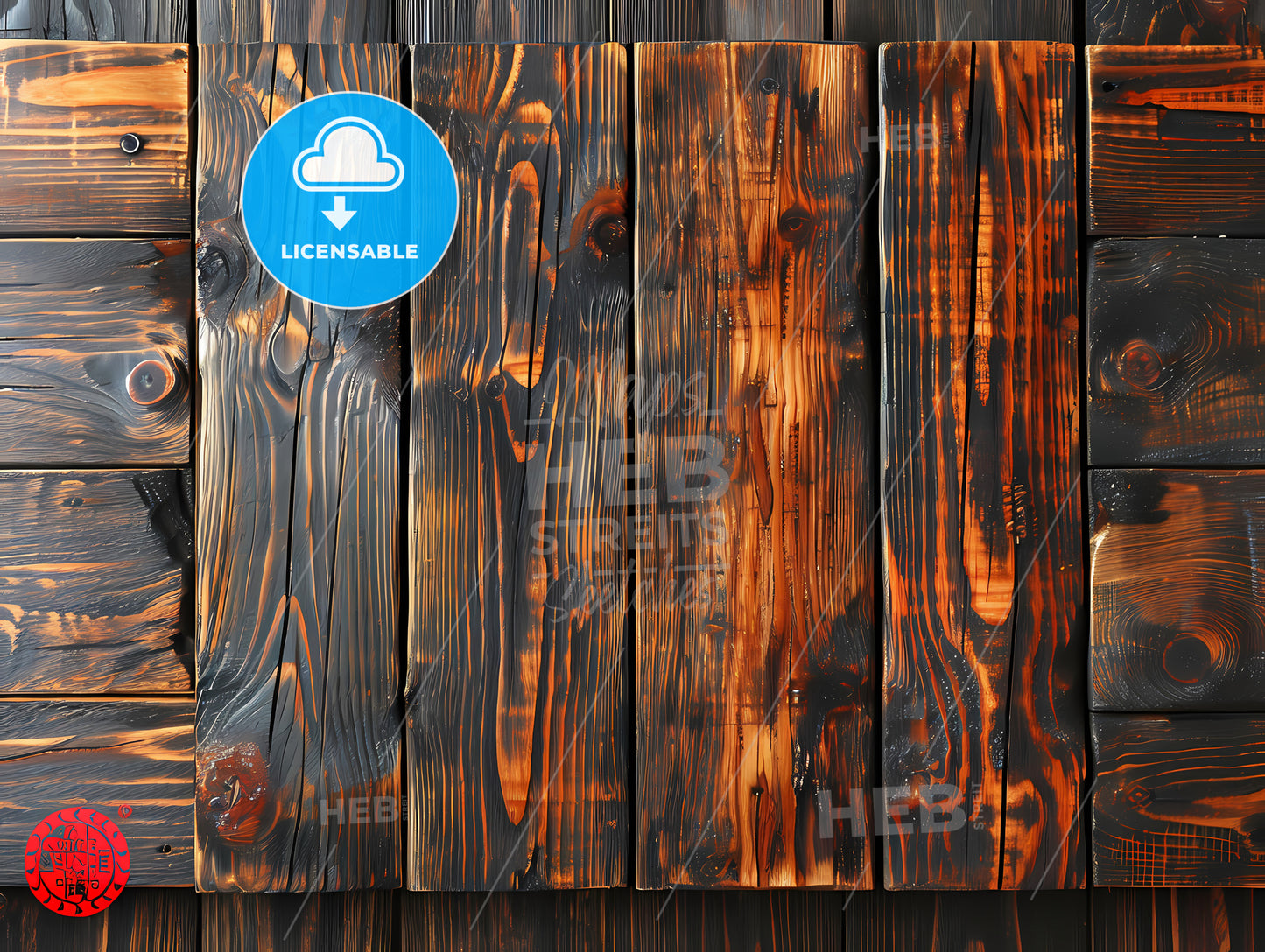 Overhead View Wood Table Top Flat, A Wood Planks With Black And Orange Colors