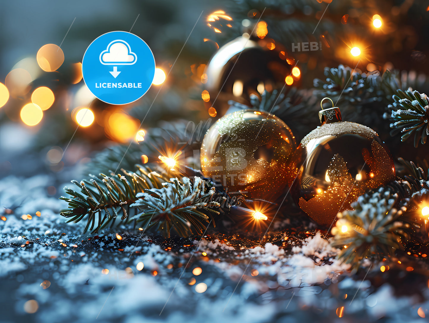 Merry Christmas Greeting Card Template, A Close Up Of Ornaments And Lights