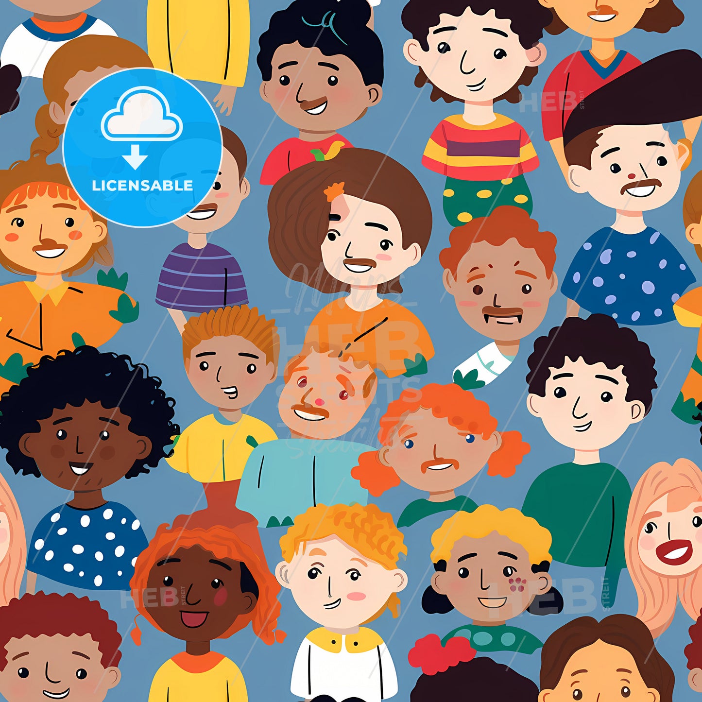 Diverse People Crowd Pattern, A Group Of Cartoon Faces