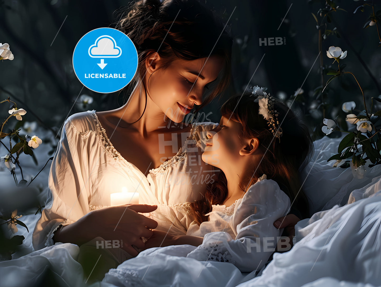 Mom, A Woman And Child In White Dresses