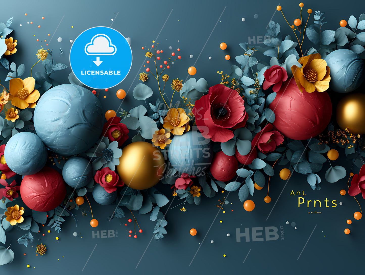 Stylish Logo With The Text Art Prints, A Colorful Flowers And Leaves