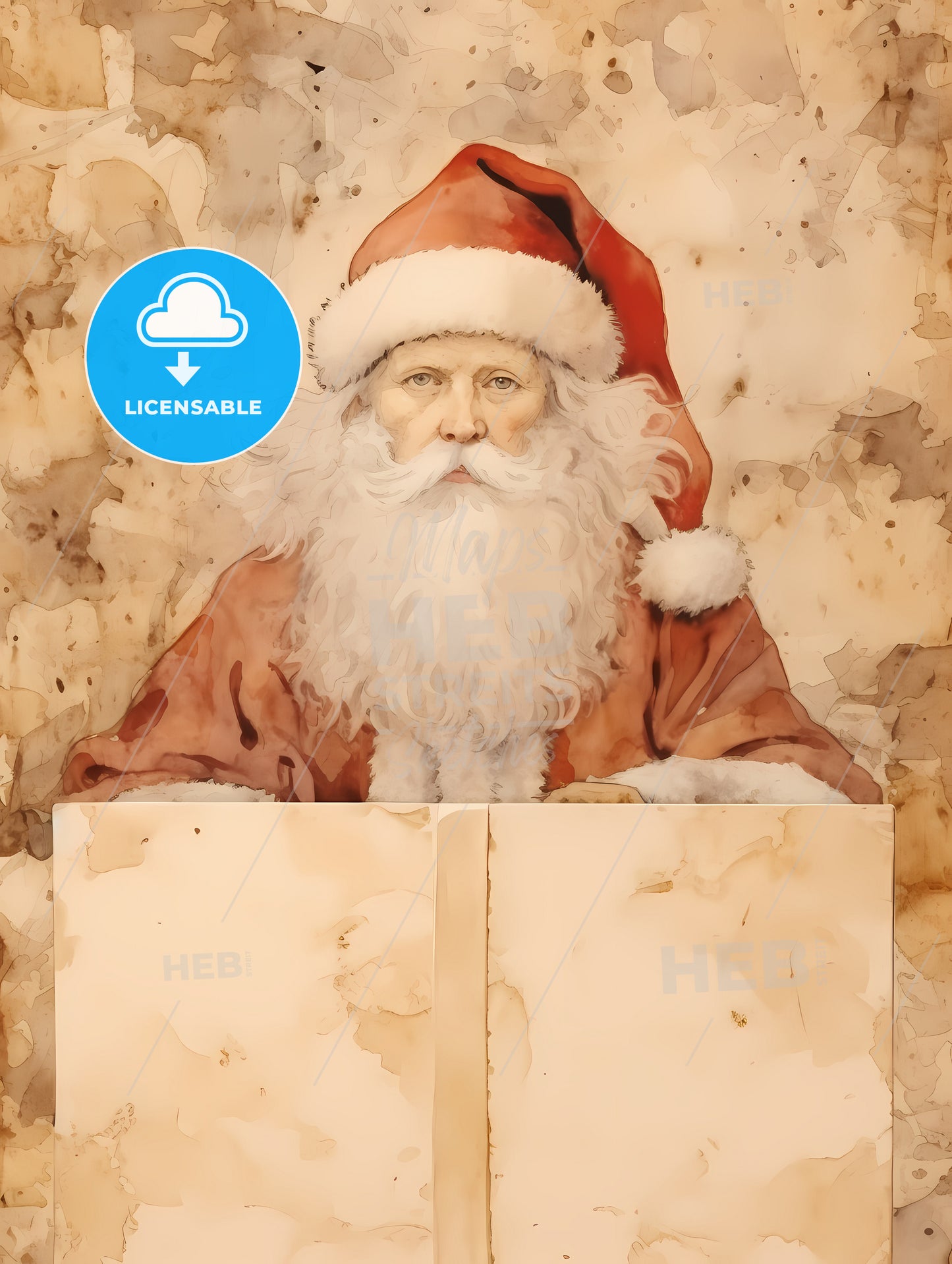 Santa Claus On A Beige Insulated Background, A Painting Of A Santa Claus