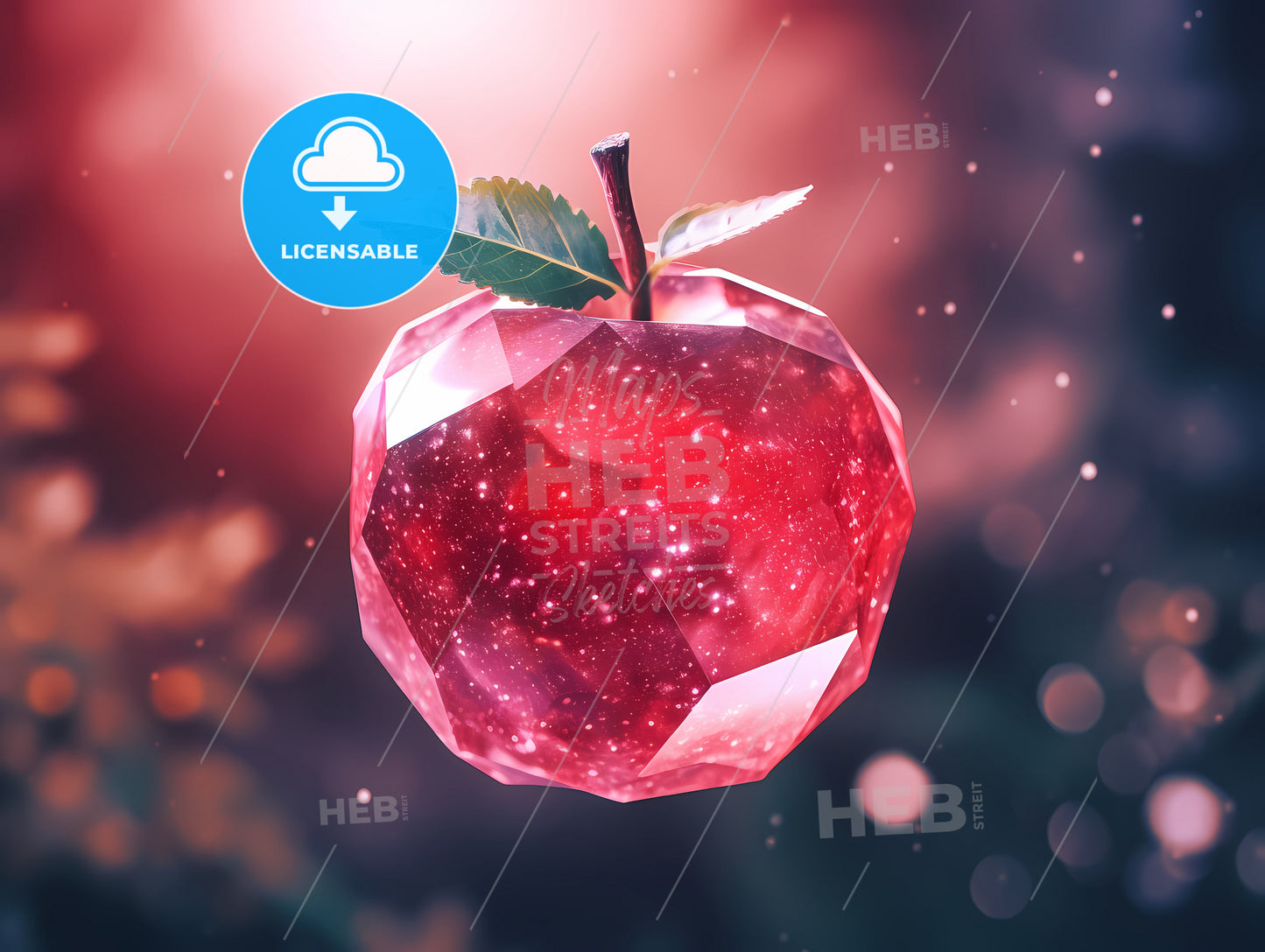 An Illustration Of A Red Apple, A Red Apple With A Leaf