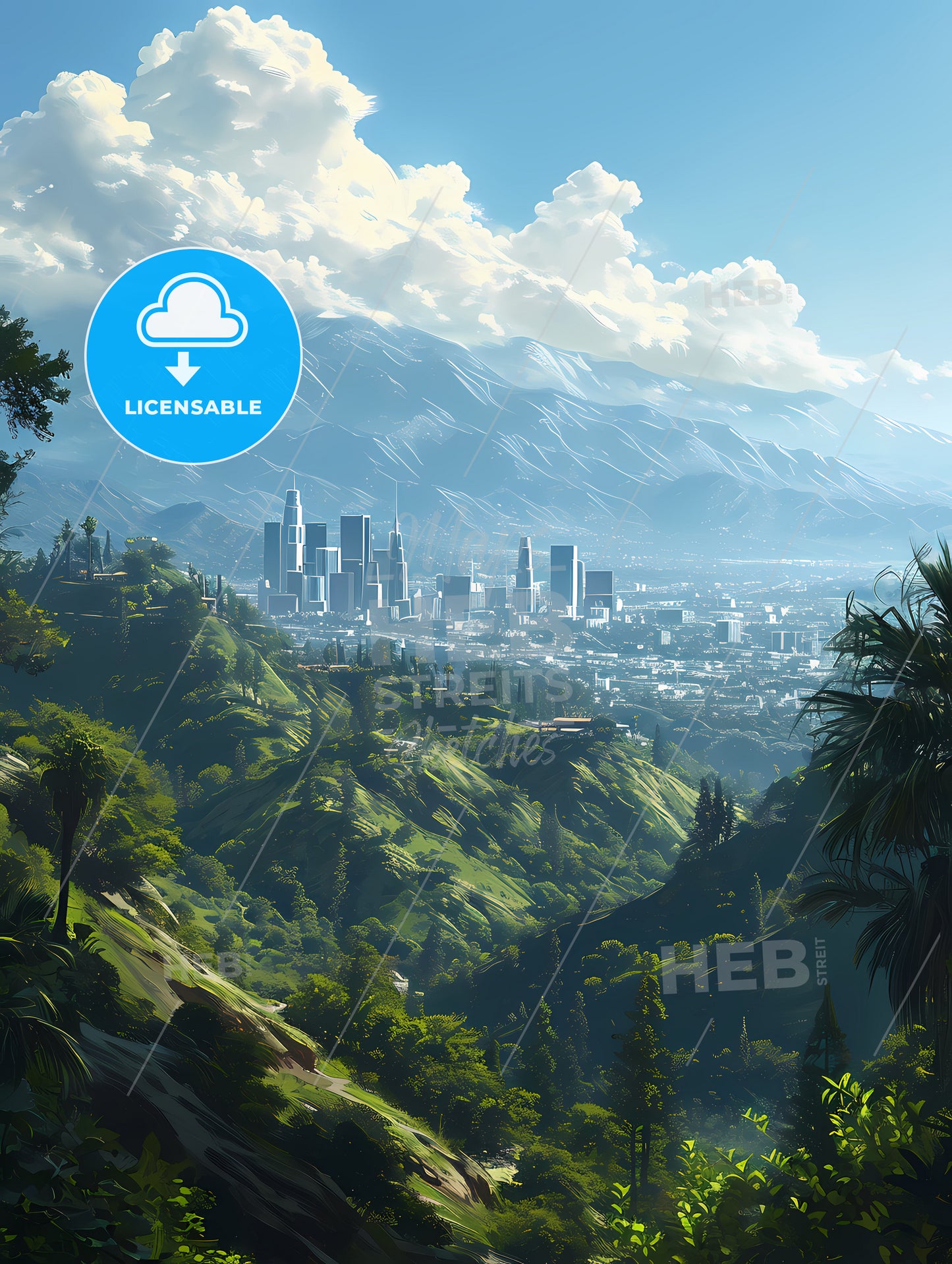 Hollywood California Skyline, A City In The Mountains