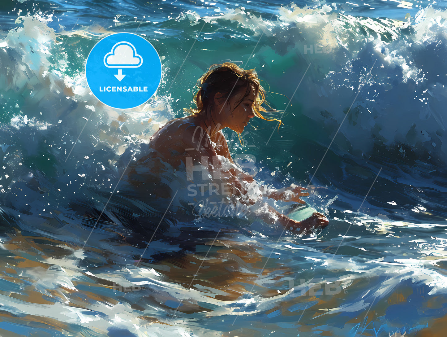 A Beautiful Woman Riding A Surf Board, A Woman In The Ocean