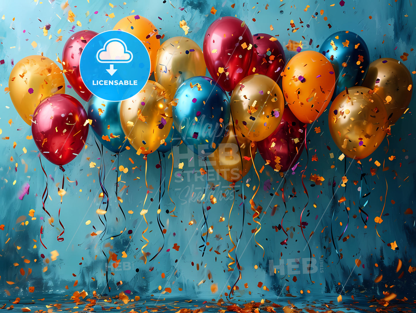 Birthday Template With Balloons, A Group Of Balloons With Confetti