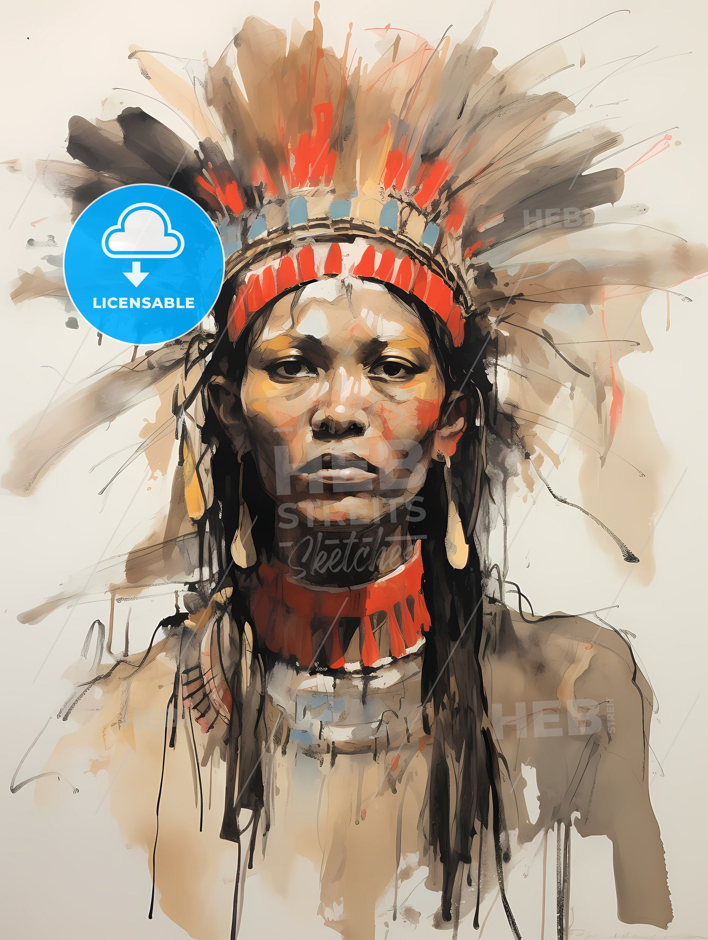 Indigenous Portrait, A Painting Of A Woman Wearing A Headdress