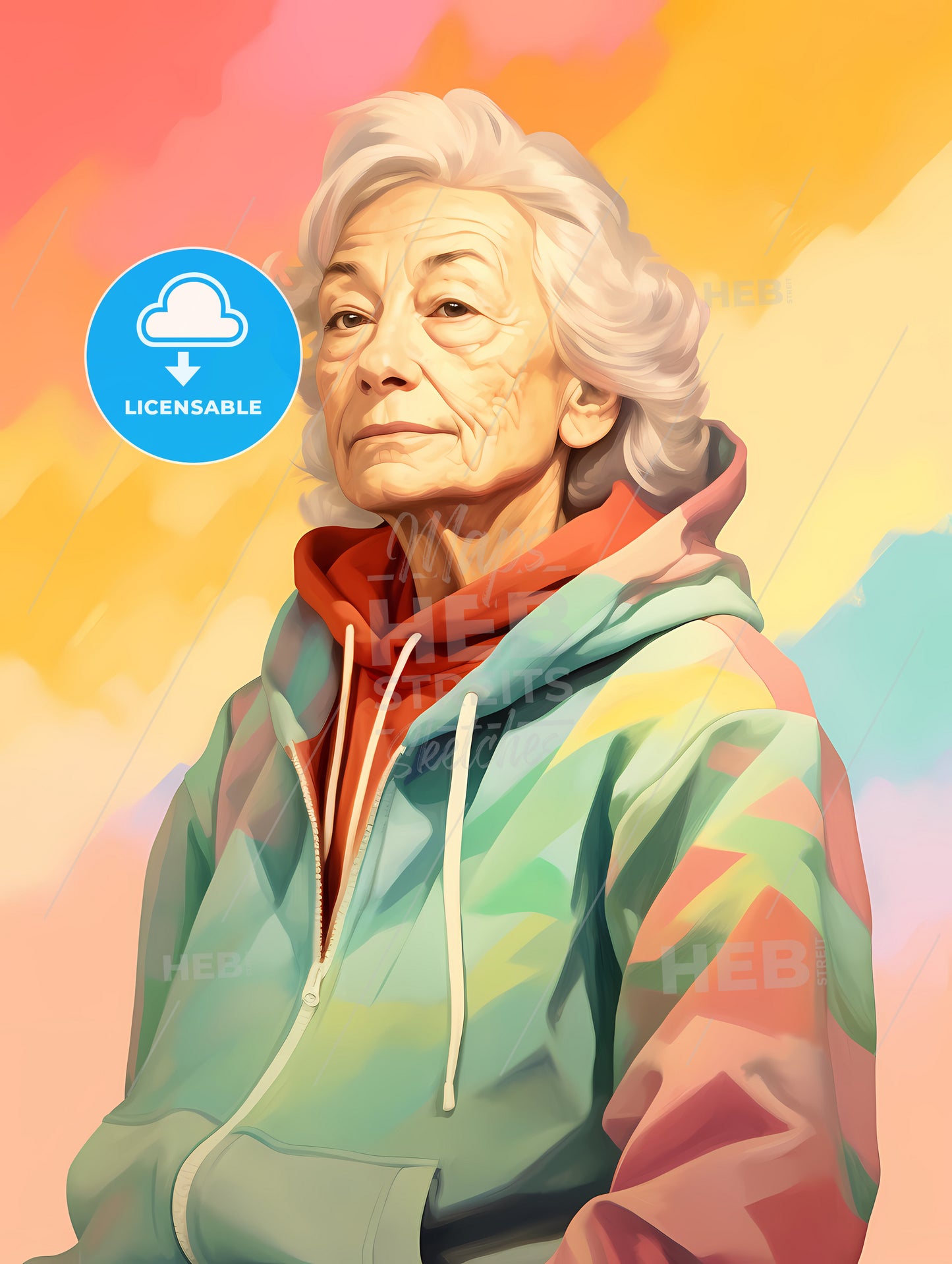 Woman In Her 70S Wearing A Stylish Hoodie, A Woman In A Colorful Jacket