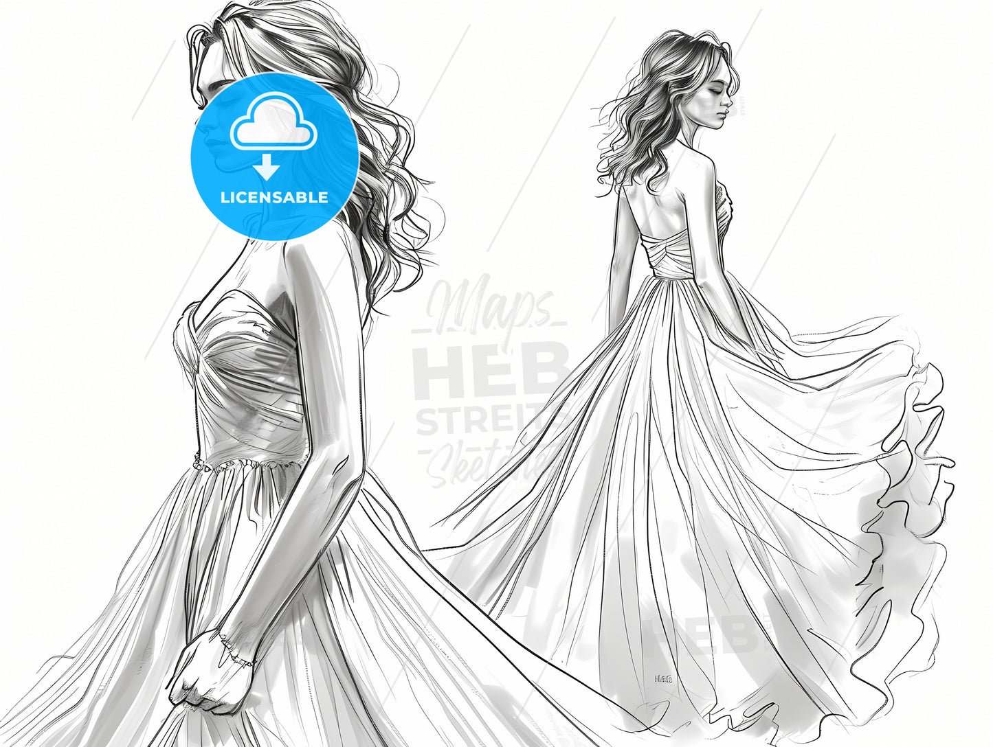 Very Simple Line Drawing Of A Clothing Design, A Woman In A Dress