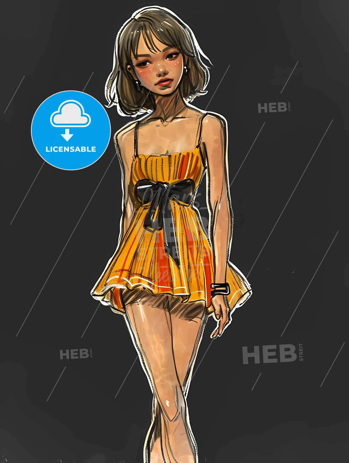 Cartoon Illustration Of A Beautiful Woman, A Cartoon Of A Woman In A Dress