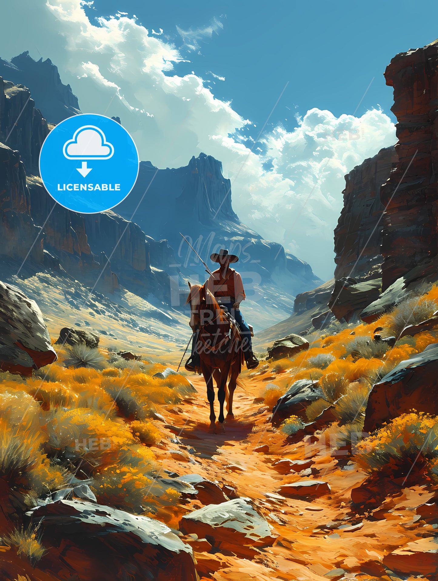 De Kooning Style Cowboy, A Man Riding A Horse In A Desert