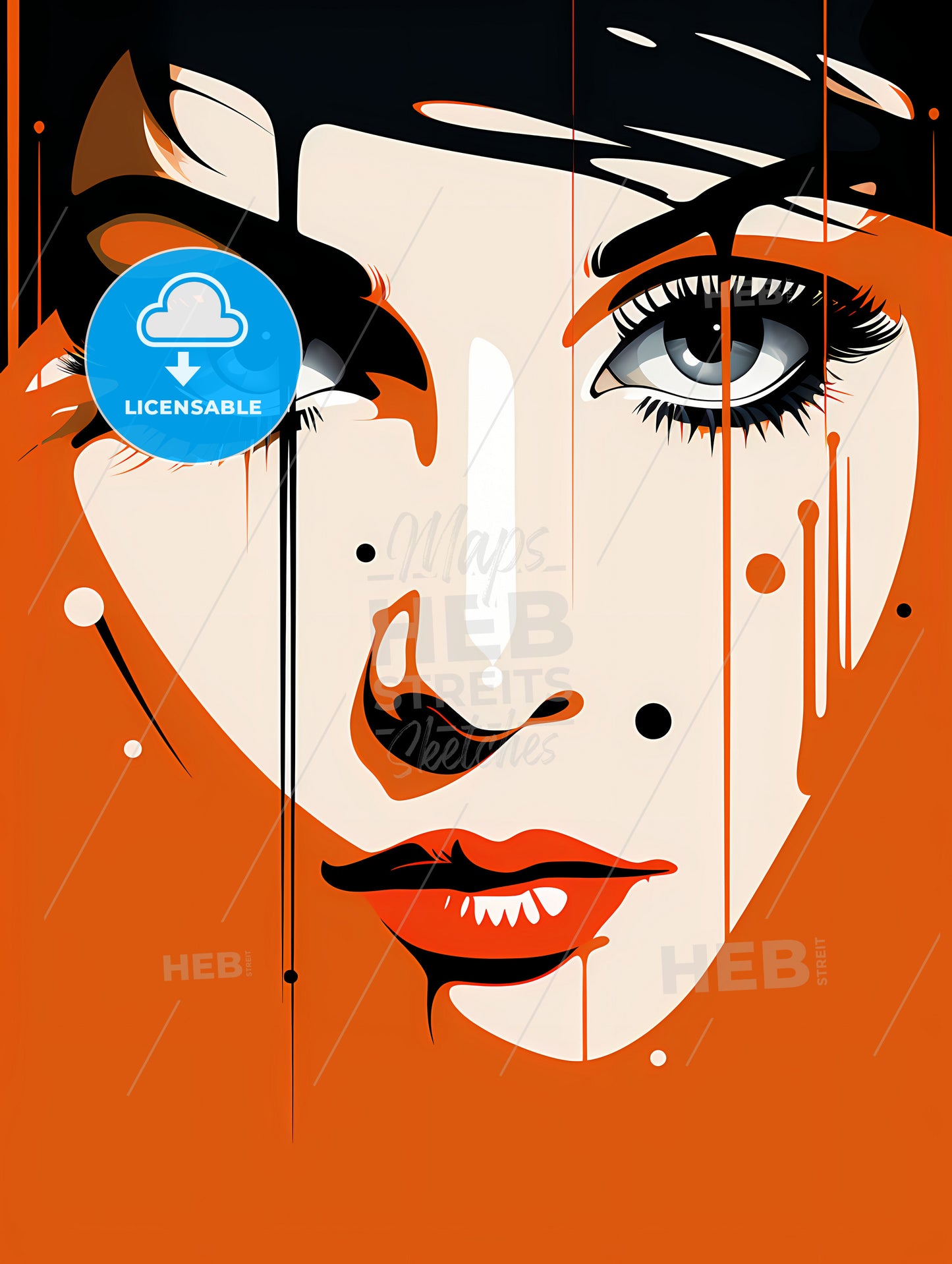 Illustration Manga, A Woman's Face With Red And White Paint