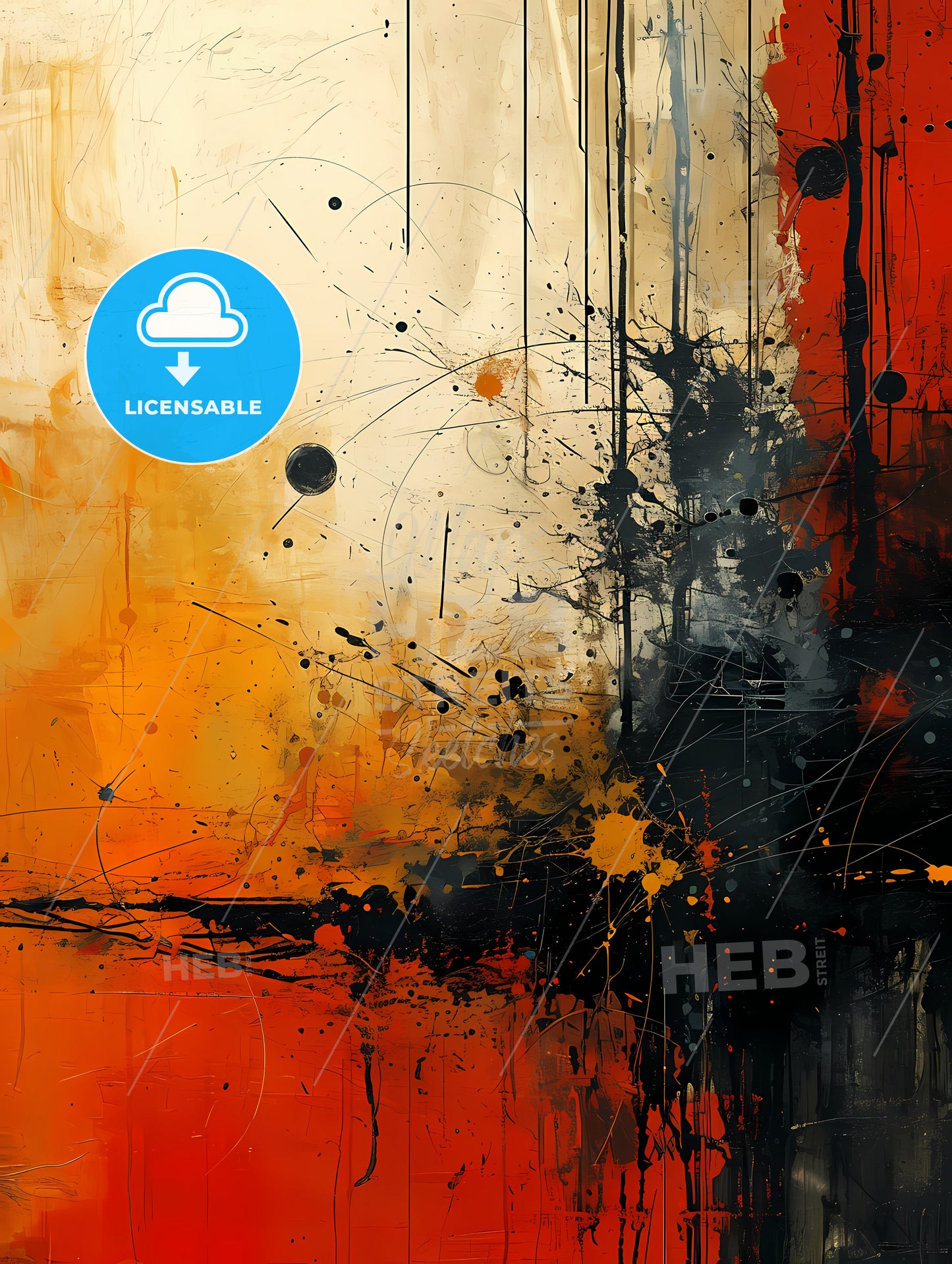 A Fusion Of Whimsical And Retro, A Painting Of A Red And Black Paint Splatter